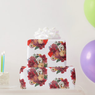 Flower and Heart Romantic Floral Design Wrapping Paper
