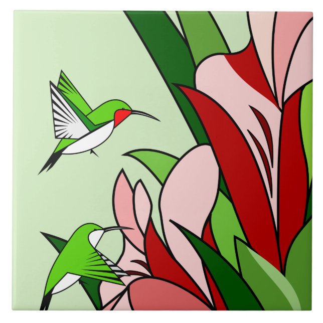 Flower and Hummingbird Ceramic Tile (Front)