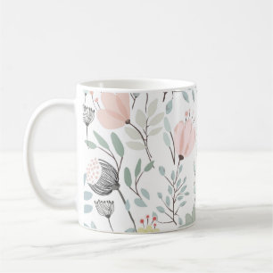 Flower and leaf pattern in tropical green and pink coffee mug