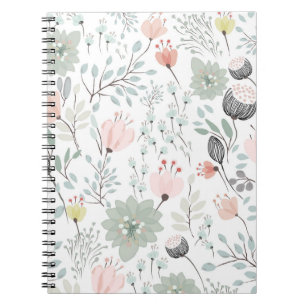 Flower and leaf pattern in tropical green and pink notebook