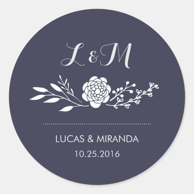 Flower and Leaves Wreath Wedding Favour Sticker (Front)