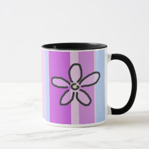 Flower and Purple Blue Stripes Mug
