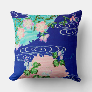 Flower and Running Water, Japanese Design Throw Pillow