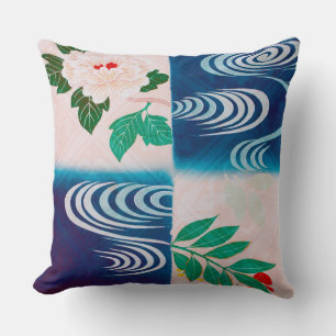 Flower and Running Water, Japanese Design Throw Pillow