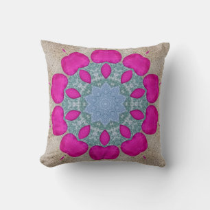 Flower and sea glass kaleidoscope throw pillow