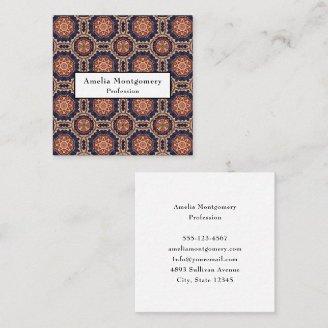 Flower and Star Shapes Decorative Design Square Business Card (Front/Back)
