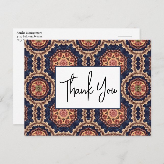 Flower and Star Shapes Decorative Design Thank You Postcard (Front/Back)