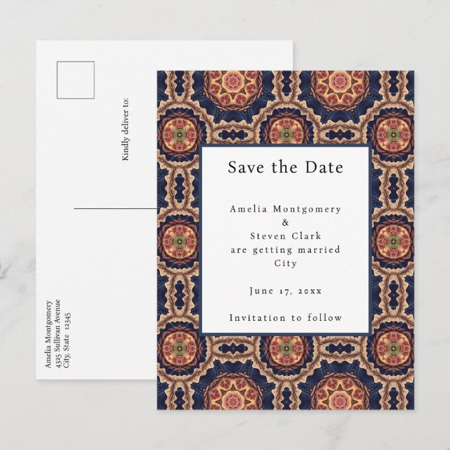 Flower and Star Shapes Decorative Design Wedding Announcement Postcard (Front/Back)