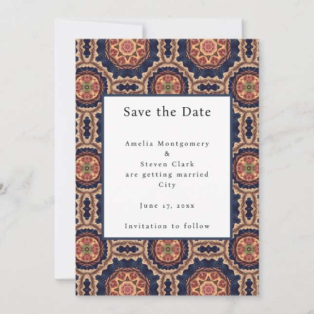 Flower and Star Shapes Decorative Design Wedding Save The Date (Front)