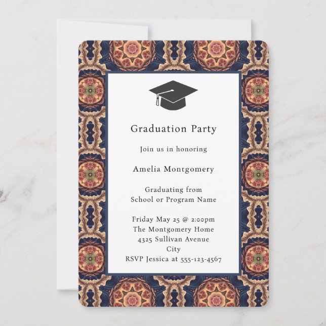 Flower and Star Shapes Decorative Graduation Invitation (Front)