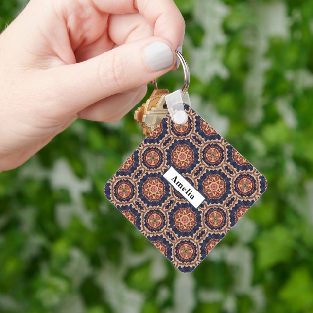 Flower and Star Shapes Pattern Keychain (Hand)