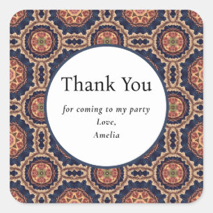 Flower and Star Shapes Pattern - Party Thank You Square Sticker