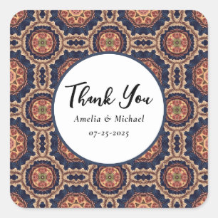 Flower and Star Shapes Pattern - Wedding Square Sticker