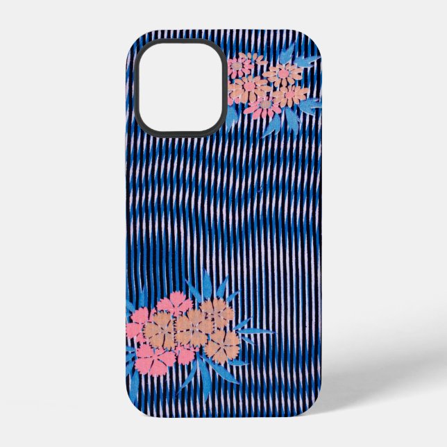 Flower and Stripes pattern, Japanese Design iPhone Case (Back)
