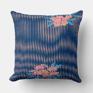 Flower and Stripes pattern, Japanese Design Throw Pillow