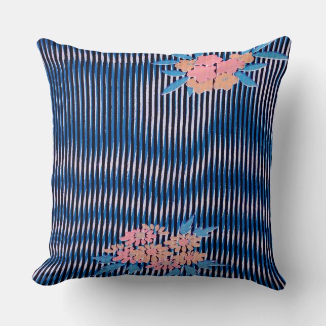 Flower and Stripes pattern, Japanese Design Throw Pillow (Front)