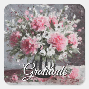 Flower Arrangement Pink Carnation Flowers in Vase Square Sticker
