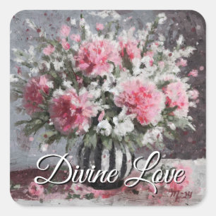 Flower Arrangement Pink Carnation Flowers in Vase Square Sticker