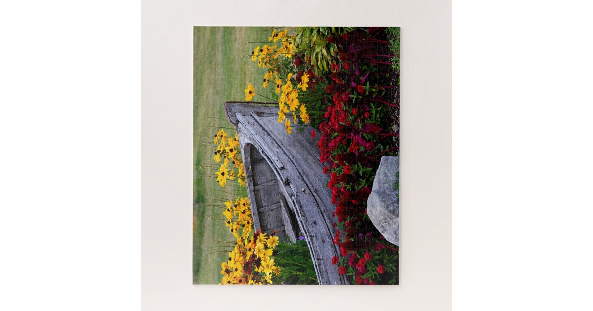 flower arrangement with wooden boat jigsaw puzzle zazzle.ca