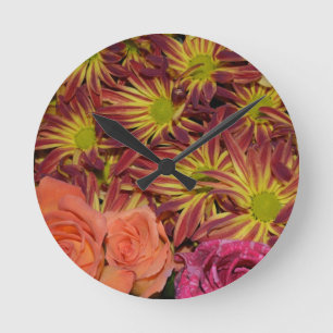 Flower Arrangements Mums Colourful Destiny Round Clock