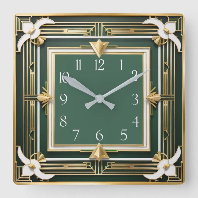 Flower Art Deco Elegant Square Wall Clock (Front)