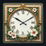 Flower Art Deco Square Wall Clock<br><div class="desc">Great clock design. You will love it like others. Be free to use this design for other product you like or to customize and add your text. Follow me for more. Thank you. Have a nice day.</div>
