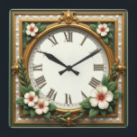 Flower Art Deco Square Wall Clock<br><div class="desc">Great clock design. You will love it like others. Be free to use this design for other product you like or to customize and add your text. Follow me for more. Thank you. Have a nice day.</div>