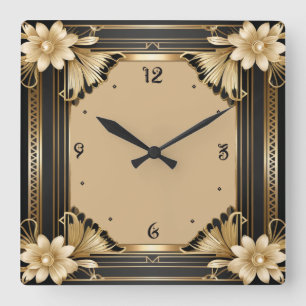 Flower Art Deco Square Wall Clock
