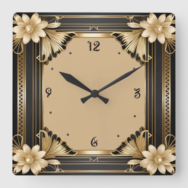 Flower Art Deco Square Wall Clock (Front)
