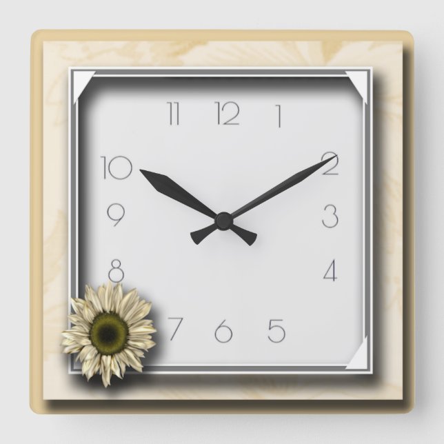 Flower art deco square wall clock (Front)