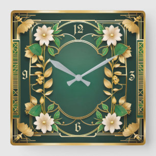 Flower Art Deco Square Wall Clock