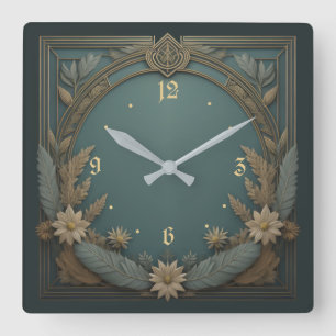 Flower Art Deco Square Wall Clock