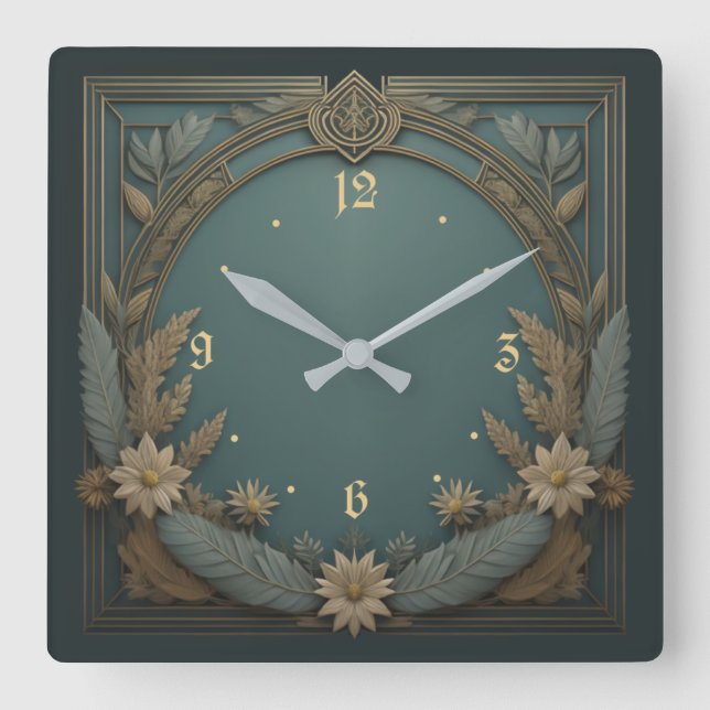 Flower Art Deco Square Wall Clock (Front)