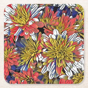 Flower Art Square Paper Coaster