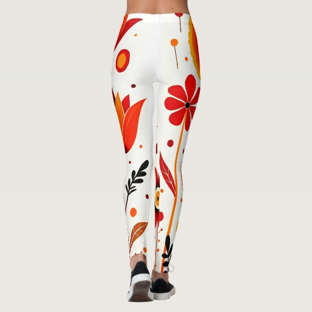 Flower Art White Background Leggings (Back)