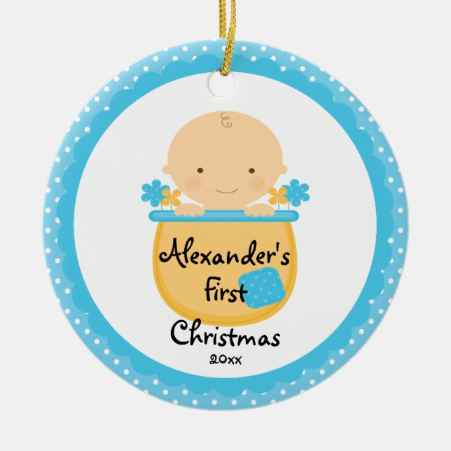 Flower Baby Boy Baby's First Christmas Ornament (Front)