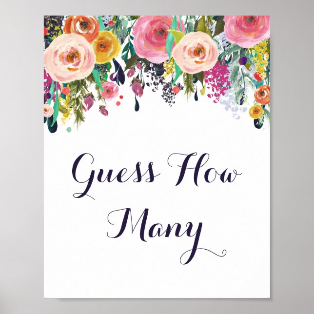 Flower Baby Shower Guess How Many Game Sign (Front)