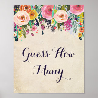 Flower Baby Shower Guess How Many Game Sign