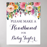 Flower Baby Shower Headband Station Sign Poster