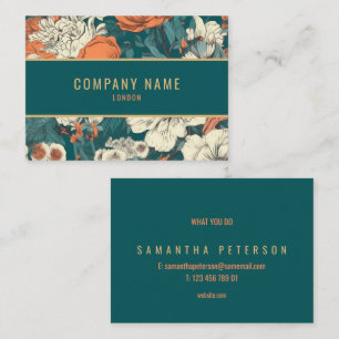 Flower background, gold border business card