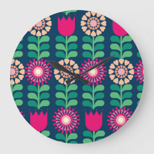 Flower Background, Vintage Artistic Illustration. Large Clock