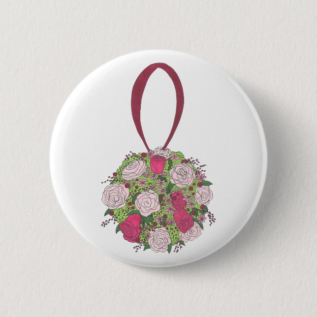 Flower Ball Rose Bouquet Wedding Bridal Shower 2 Inch Round Button (Front)