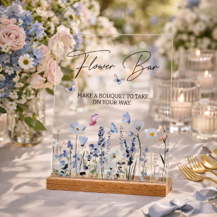 Flower Bar Bluebell Wildflowers Bridal Shower Acrylic Sign