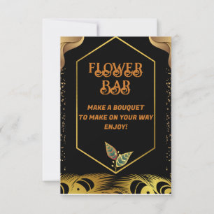Flower Bar   Gold & Pink Floral Bridal Shower Sign Thank You Card