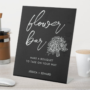 Flower Bar Minimalist Black White Modern Elegant Pedestal Sign