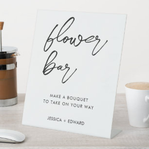 Flower Bar Minimalist Black White Modern Elegant Pedestal Sign