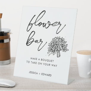Flower Bar Minimalist Black White Modern Elegant Pedestal Sign