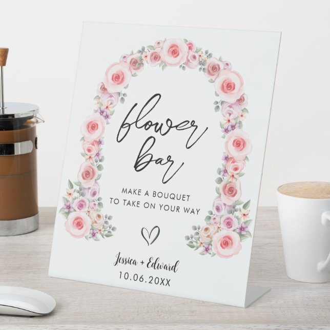 Flower Bar Minimalist Floral Chic Spring Bouquet P Pedestal Sign (In SItu)