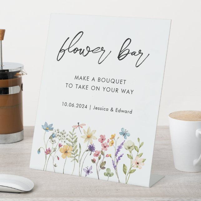 Flower Bar Minimalist Floral Chic Spring Bouquet Pedestal Sign (In SItu)