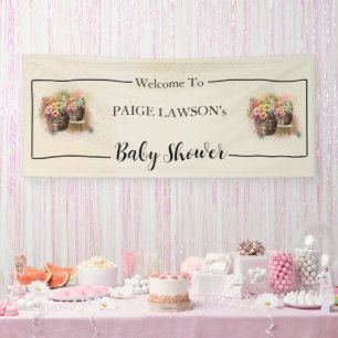 Flower Barrel Beige Baby Shower Banner